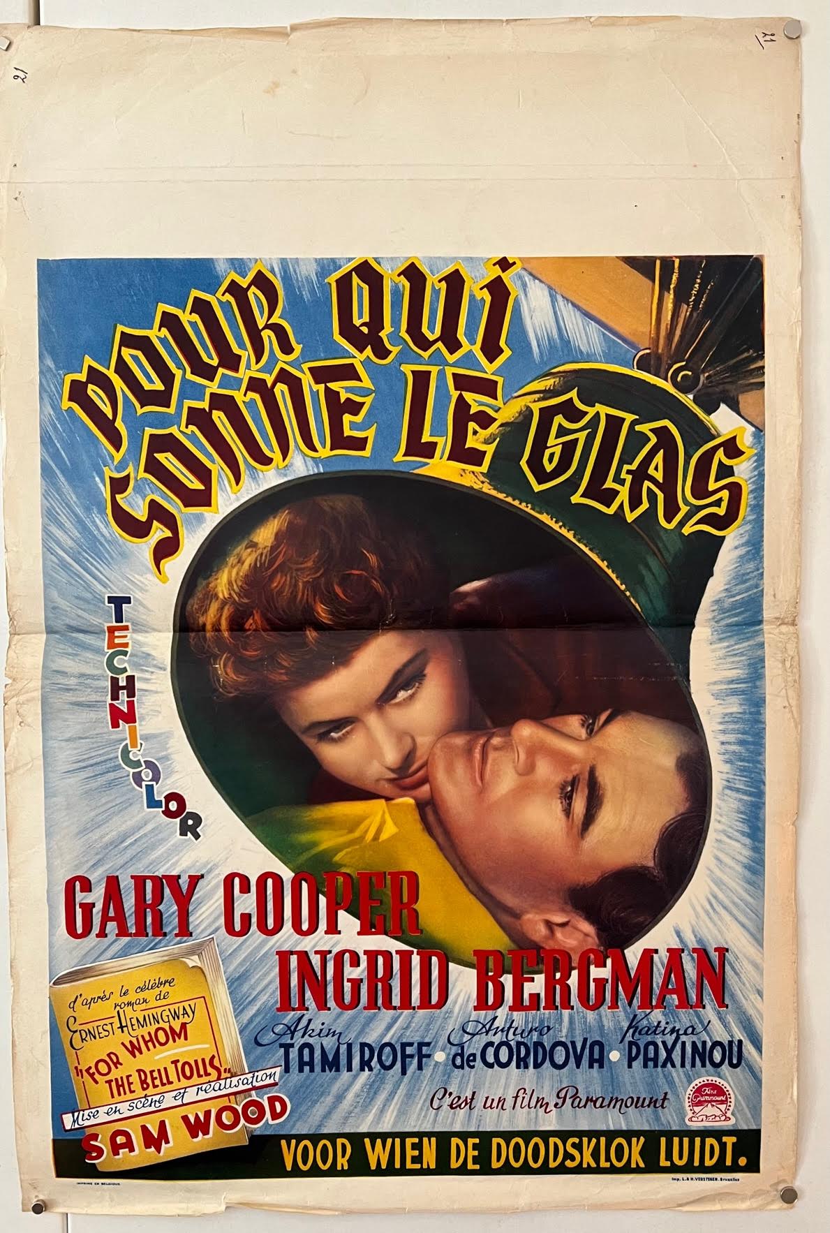 For Whom The Bell Tolls Original Belgium Film Poster Blue Robin   For Whom The Bell Tolls 